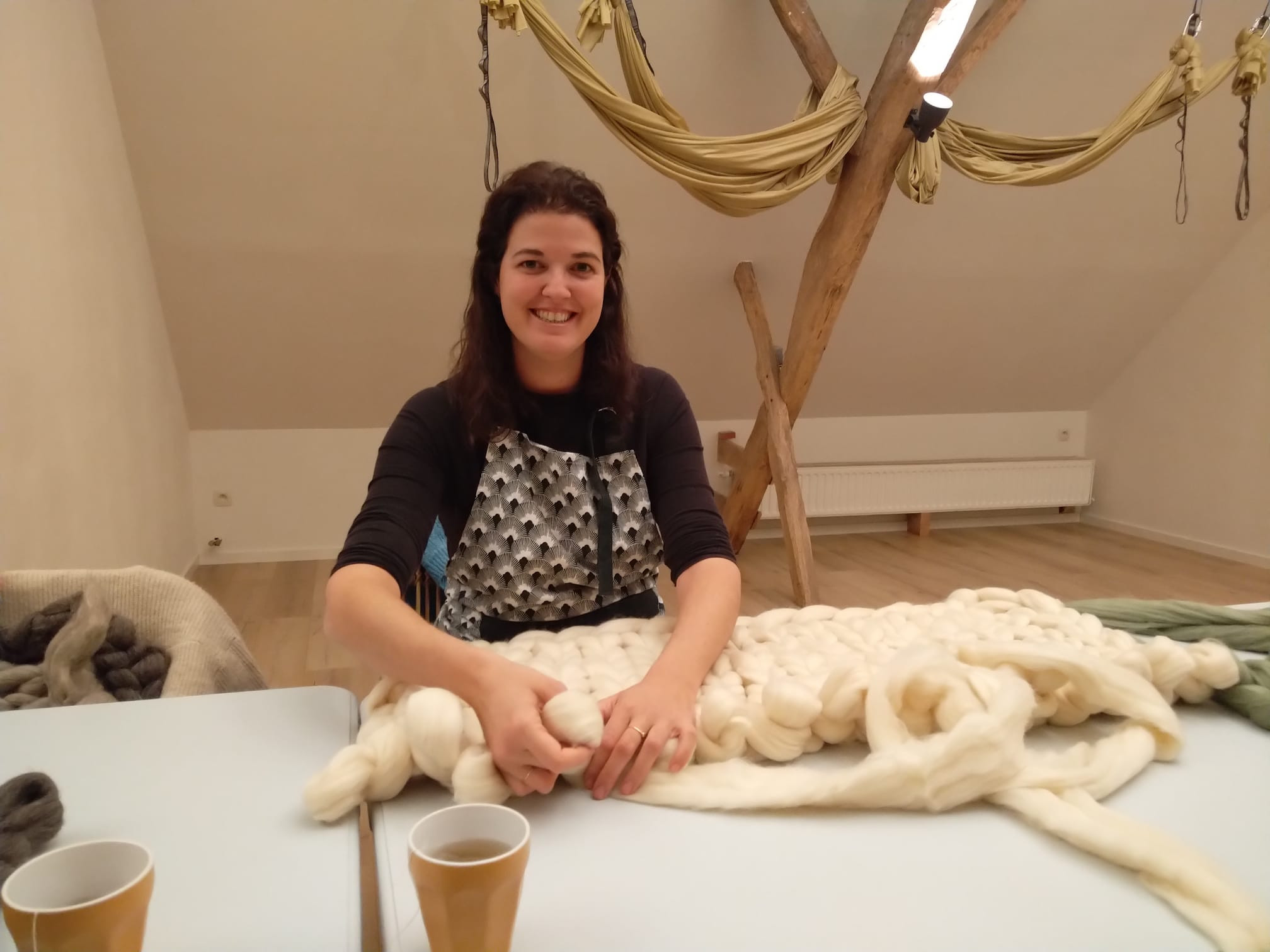 XXL woondeken uit 100% Merinowol - Workshop in groep. - Foto