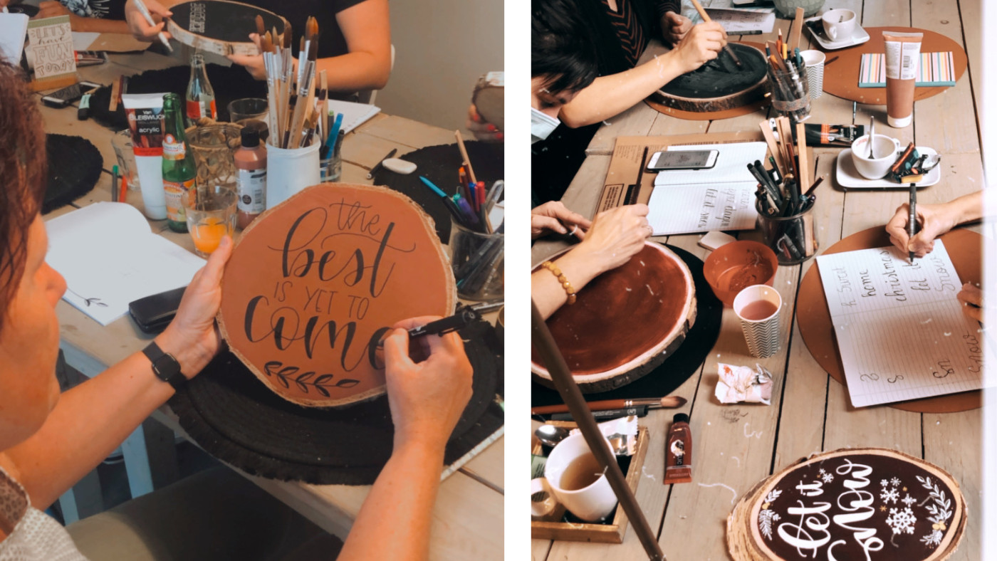 Handlettering op Houtschijf voor groepen - Foto