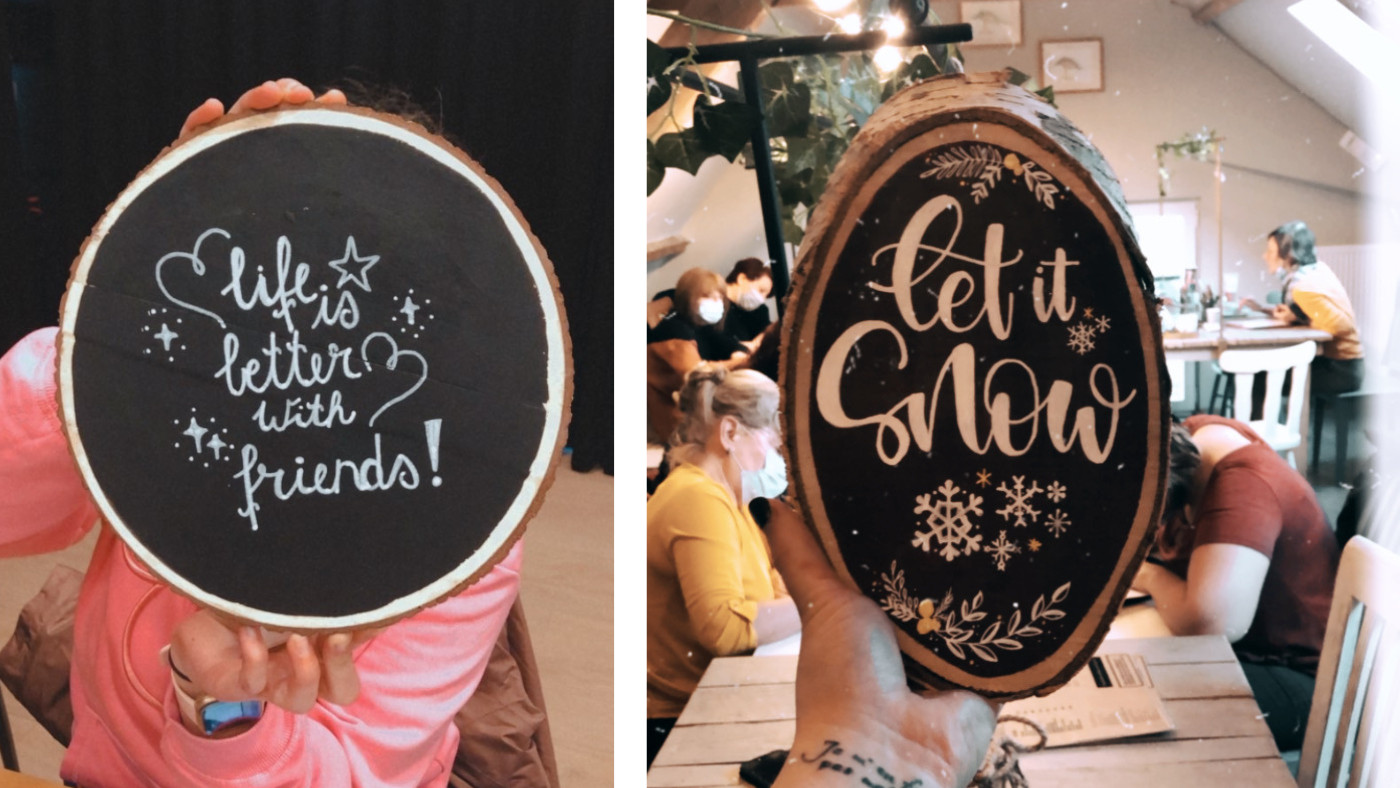 Handlettering op Houtschijf voor groepen - Foto