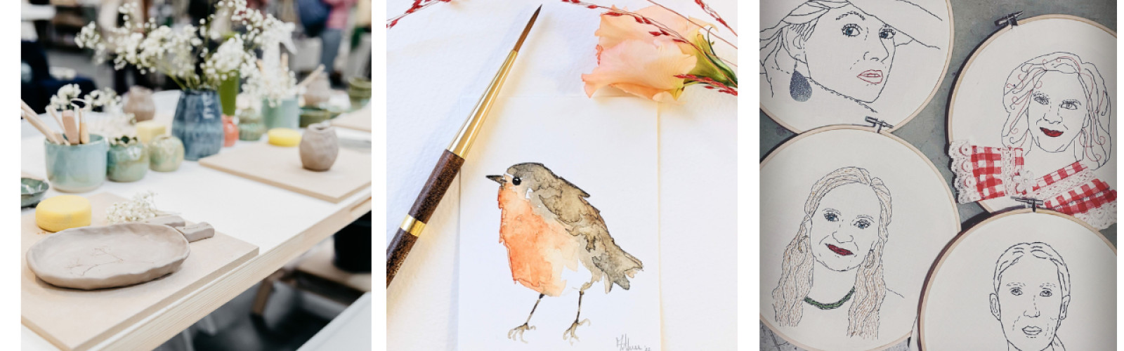 Workshops in Utrecht zoals keramiek, aquarellen (Amersfoort) en borduren (Leusden). 