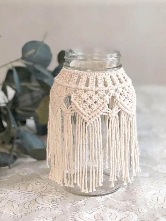 Macramé theelichthouder of vaasjes - Foto