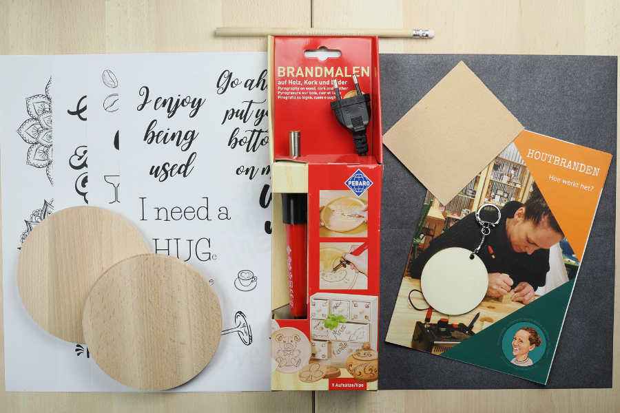 DIY pakket houtbranden / pyrografie ronde onderzetters