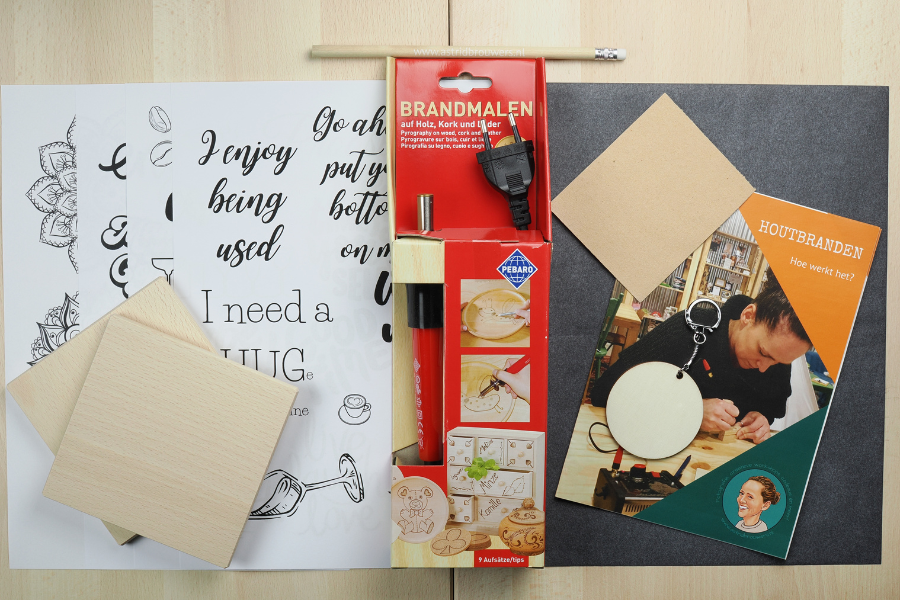 DIY pakket houtbranden / pyrografie vierkante onderzetters