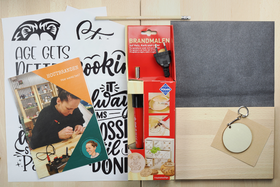 DIY pakket houtbranden / pyrografie a5 snijplank beuken
