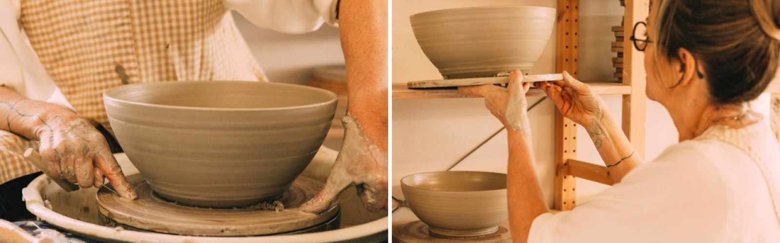 Workshop pottenbakken in Kerniel, Limburg aan de draaischijf