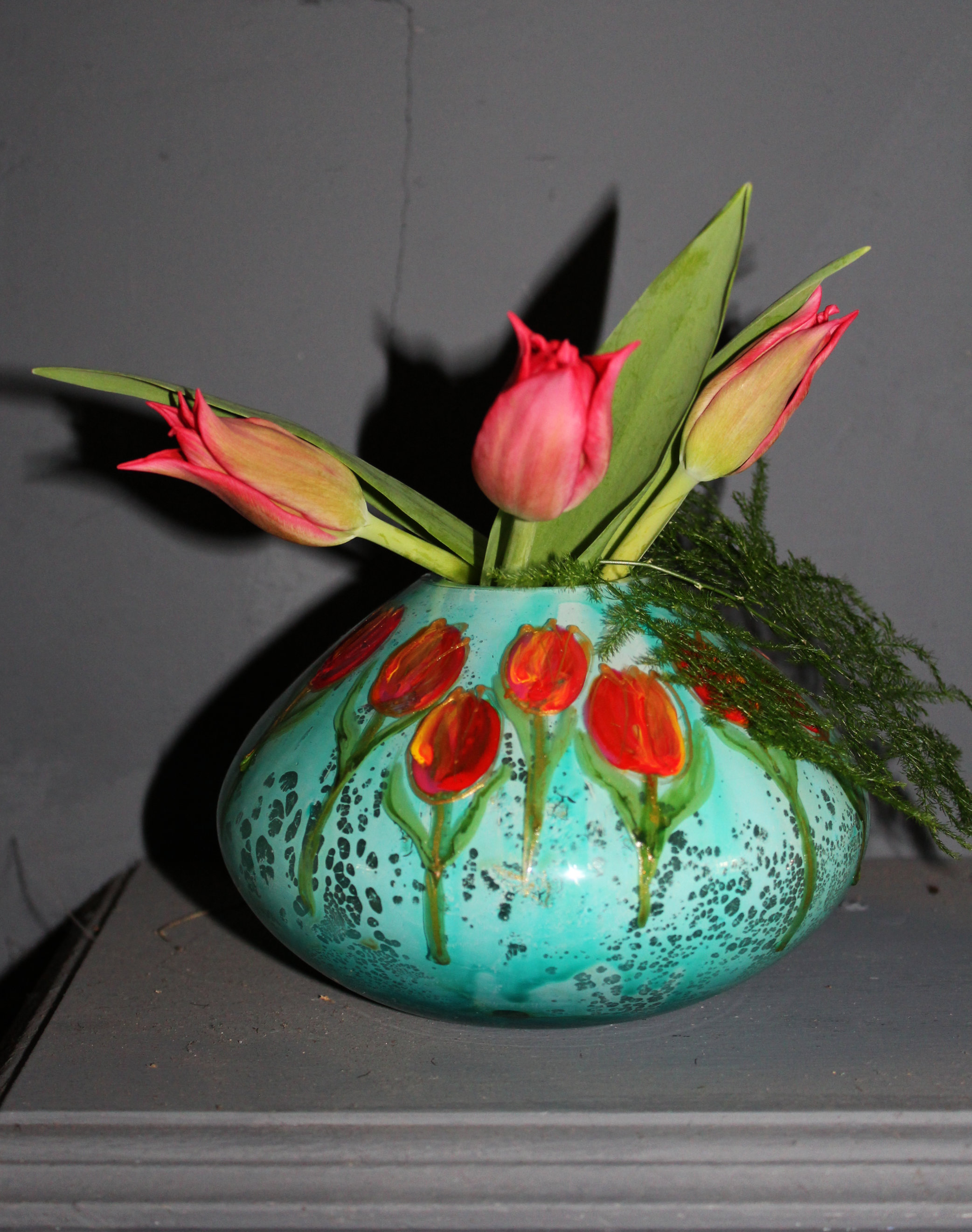 Creatieve workshop klein glazen vaasje beschilderen - Foto