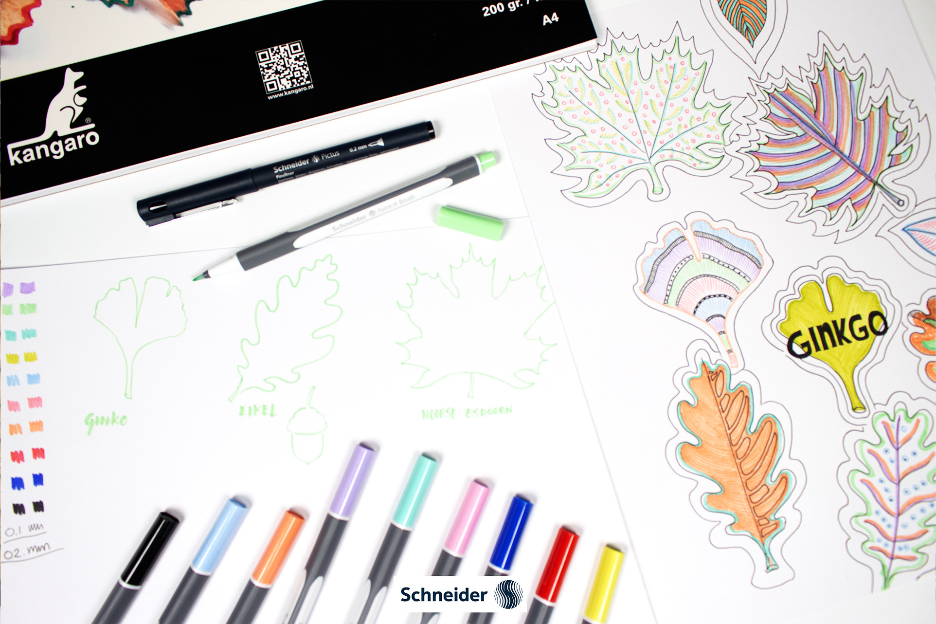 DIY- Workshop Herfstblad tekenen met Schneider Brushpen Paint-It - Foto