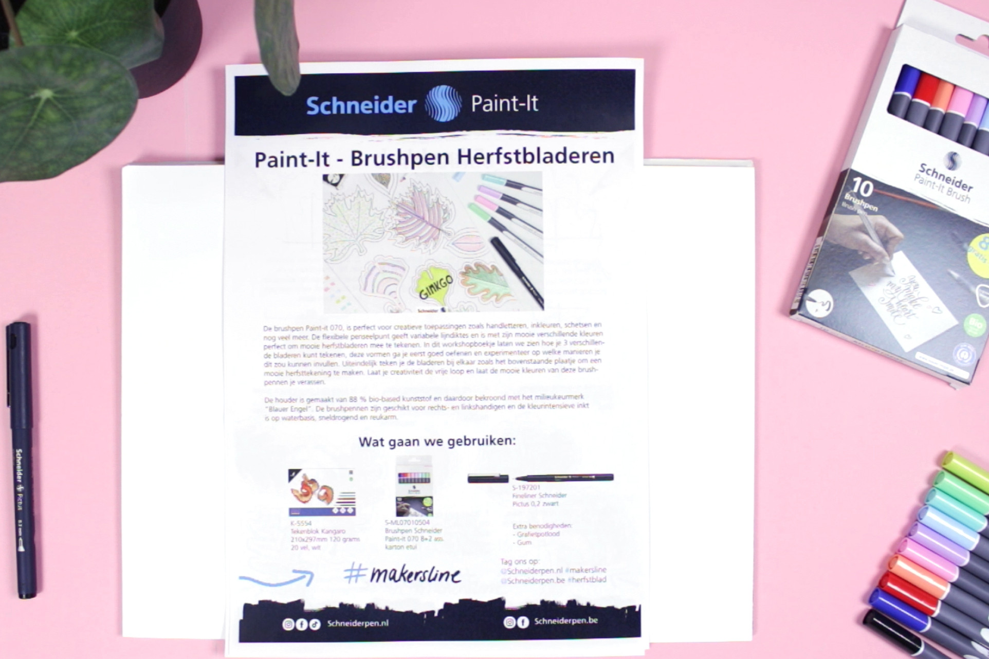 DIY- Workshop Herfstblad tekenen met Schneider Brushpen Paint-It - Foto