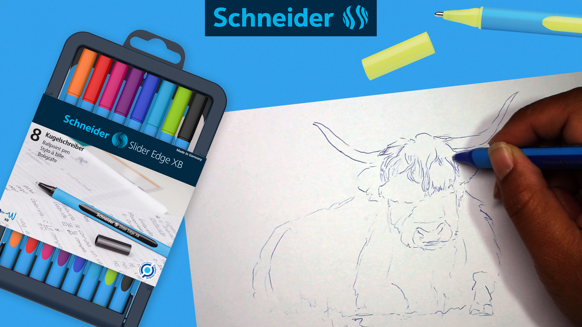 DIY- Workshop Schotse Hooglander tekenen met Schneider Slider Edge XB - Foto