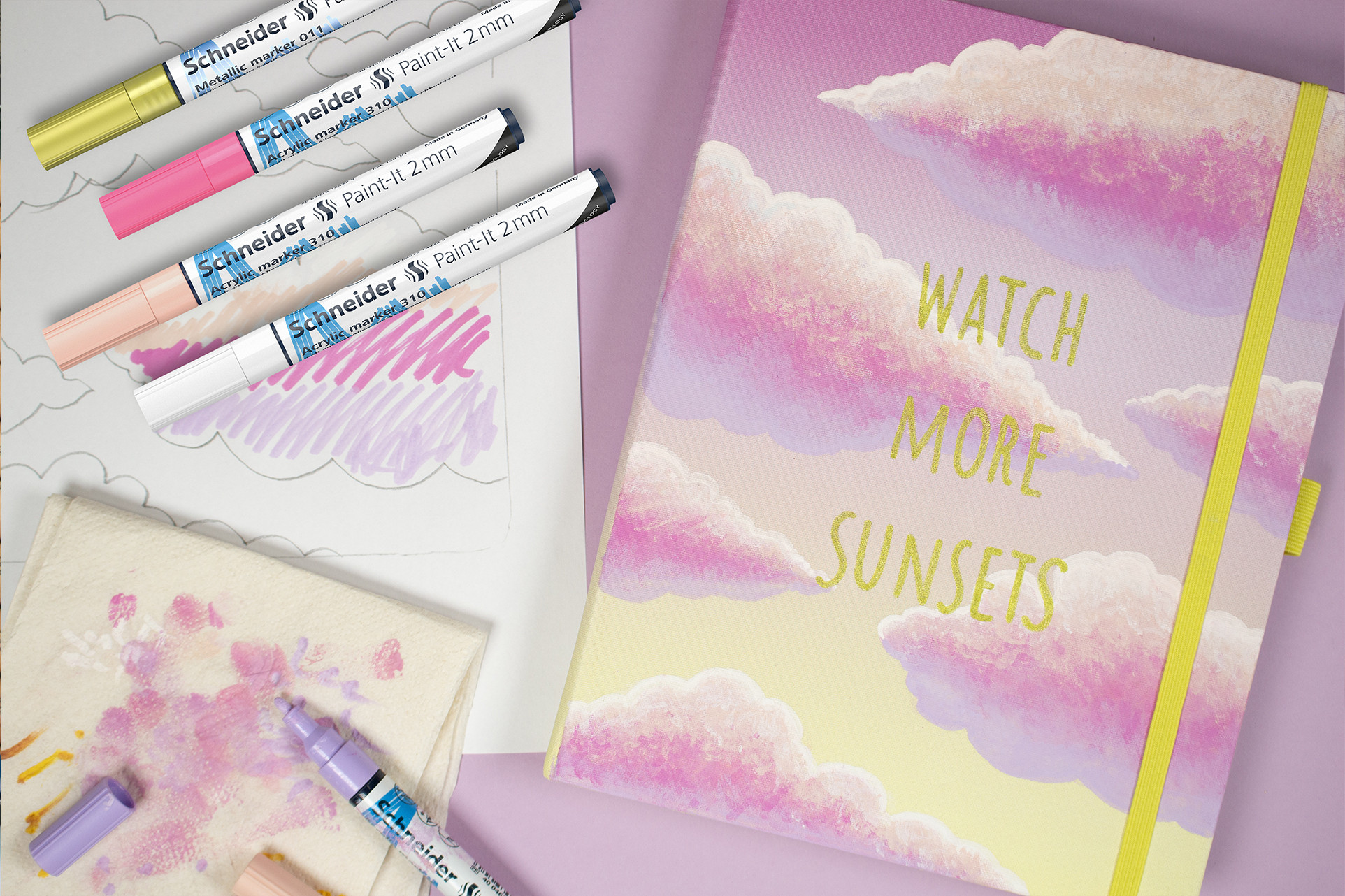 DIY- Workshop WATCH MORE SUNSETS BULLETJOURNAL i.c.m. Schneider acrylmarkers - Foto