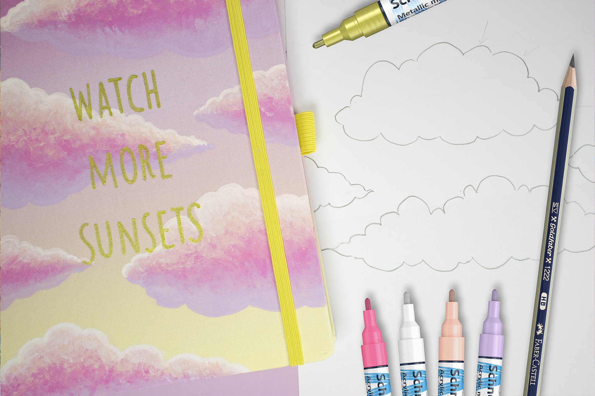 DIY- Workshop WATCH MORE SUNSETS BULLETJOURNAL i.c.m. Schneider acrylmarkers - Foto