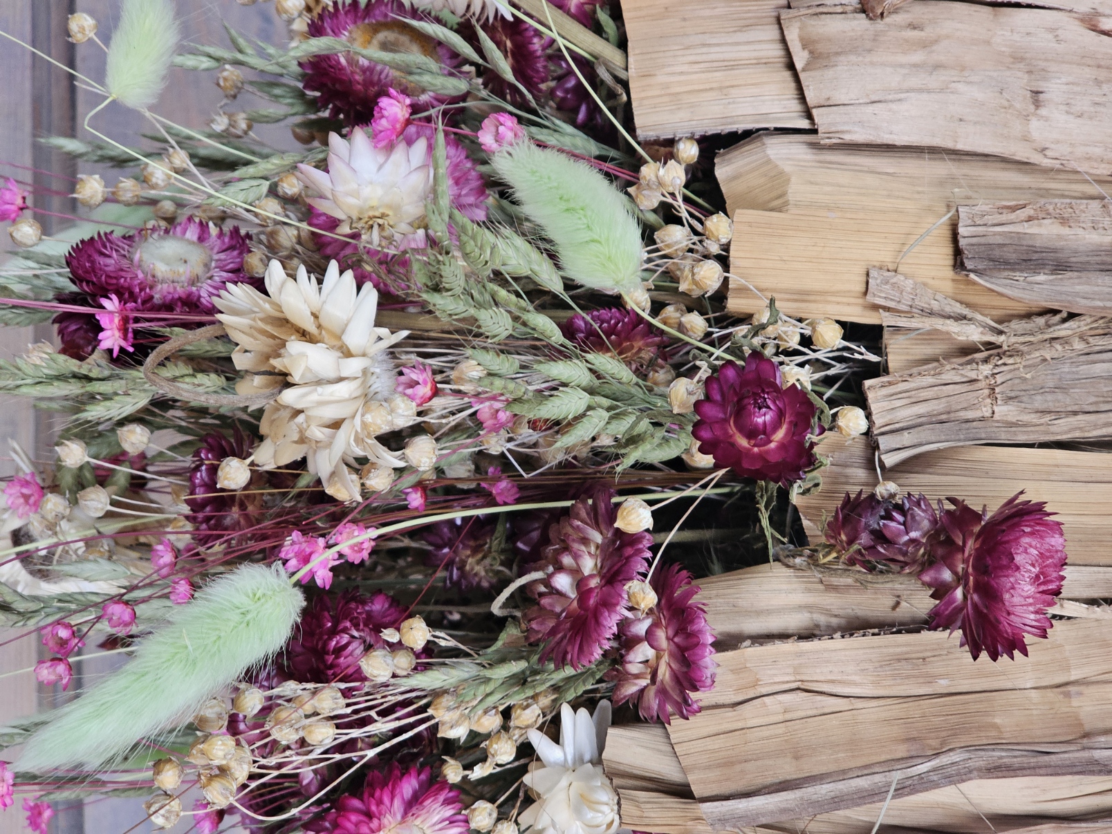 Bloemworkshop Pandanusblad met droogmateriaal