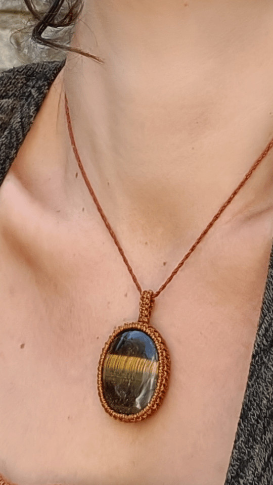 Macrame edelsteen halsketting - Foto