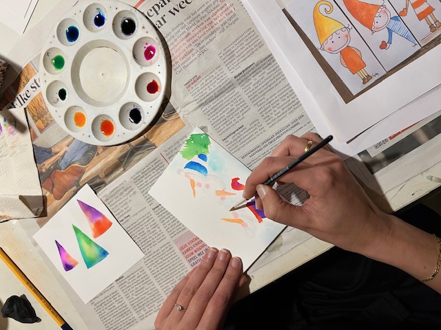 Kerstkaarten met ecoline en acrylinkt - Foto