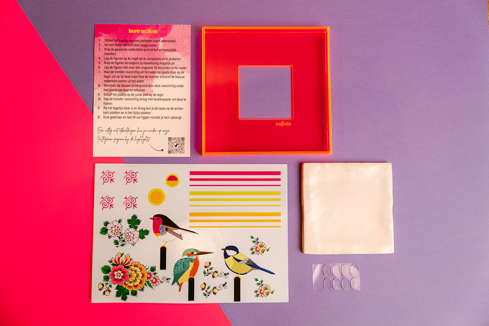 DIY pakket, decoreer je eigen tegel (Moderne vogels) - Foto