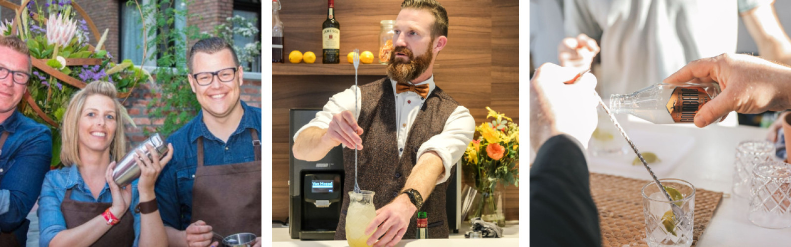 Mensen die cocktails maken in een cocktail workshop