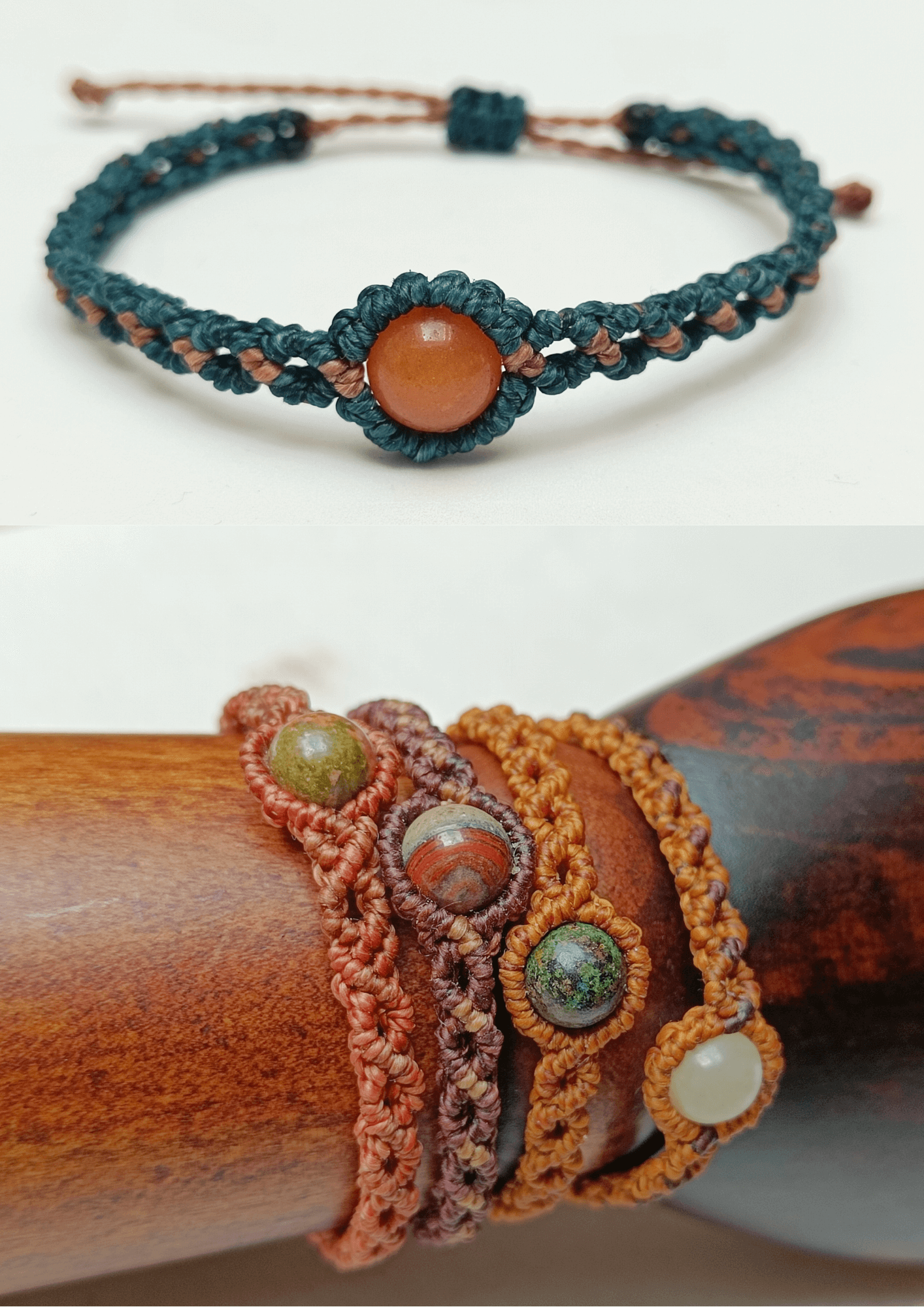 Macrame armband of ring met edelsteen - Foto