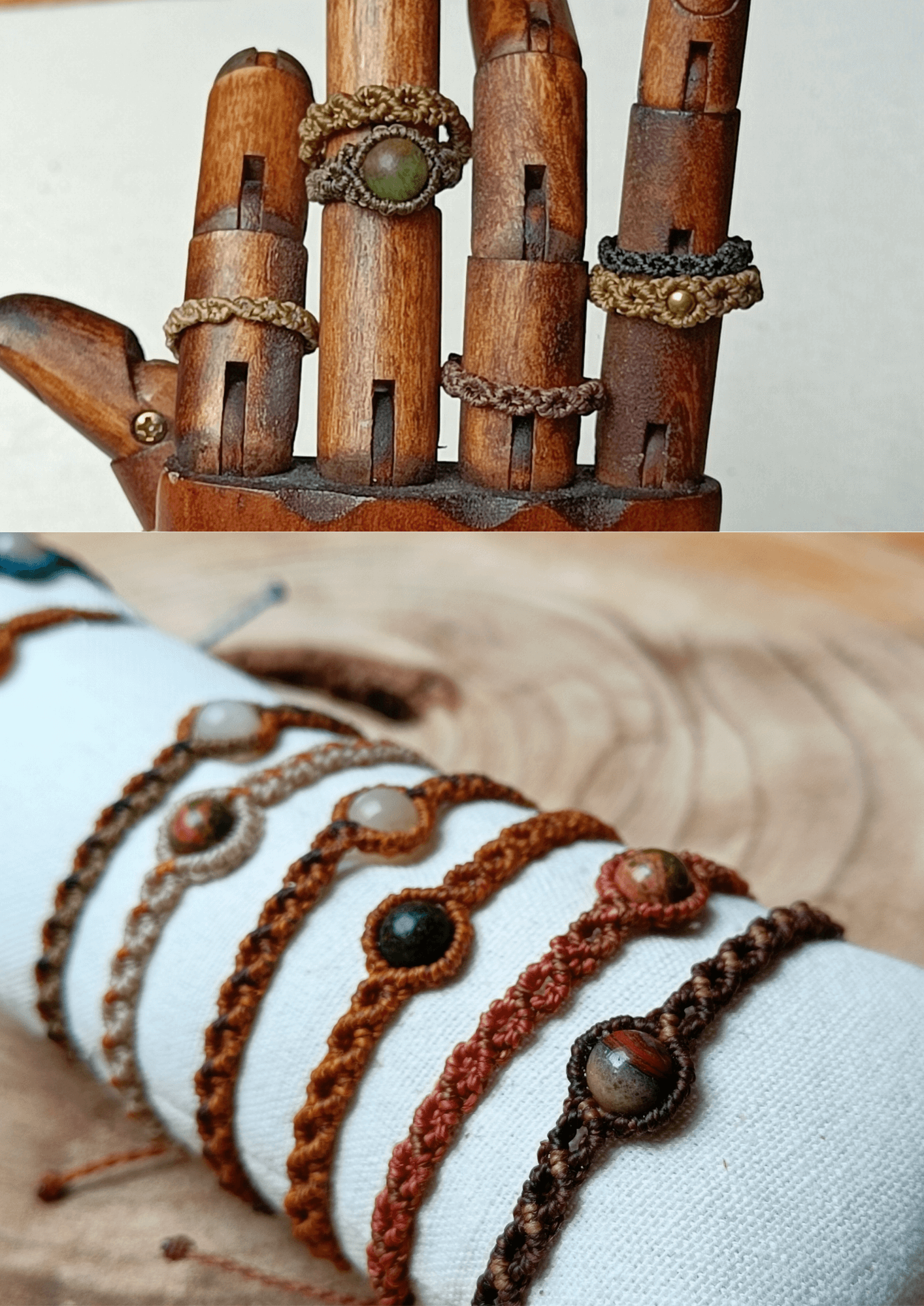 Macrame armband of ring met edelsteen - Foto