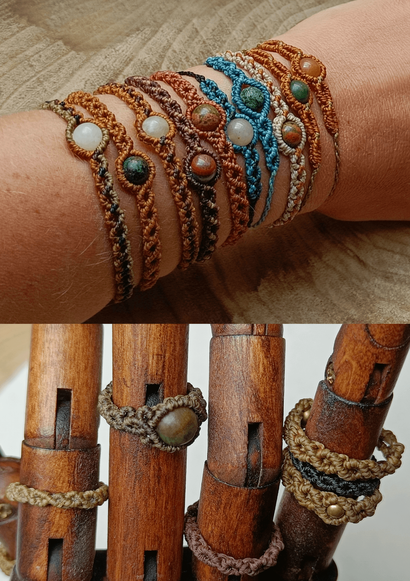 Macrame armband of ring met edelsteen - Foto