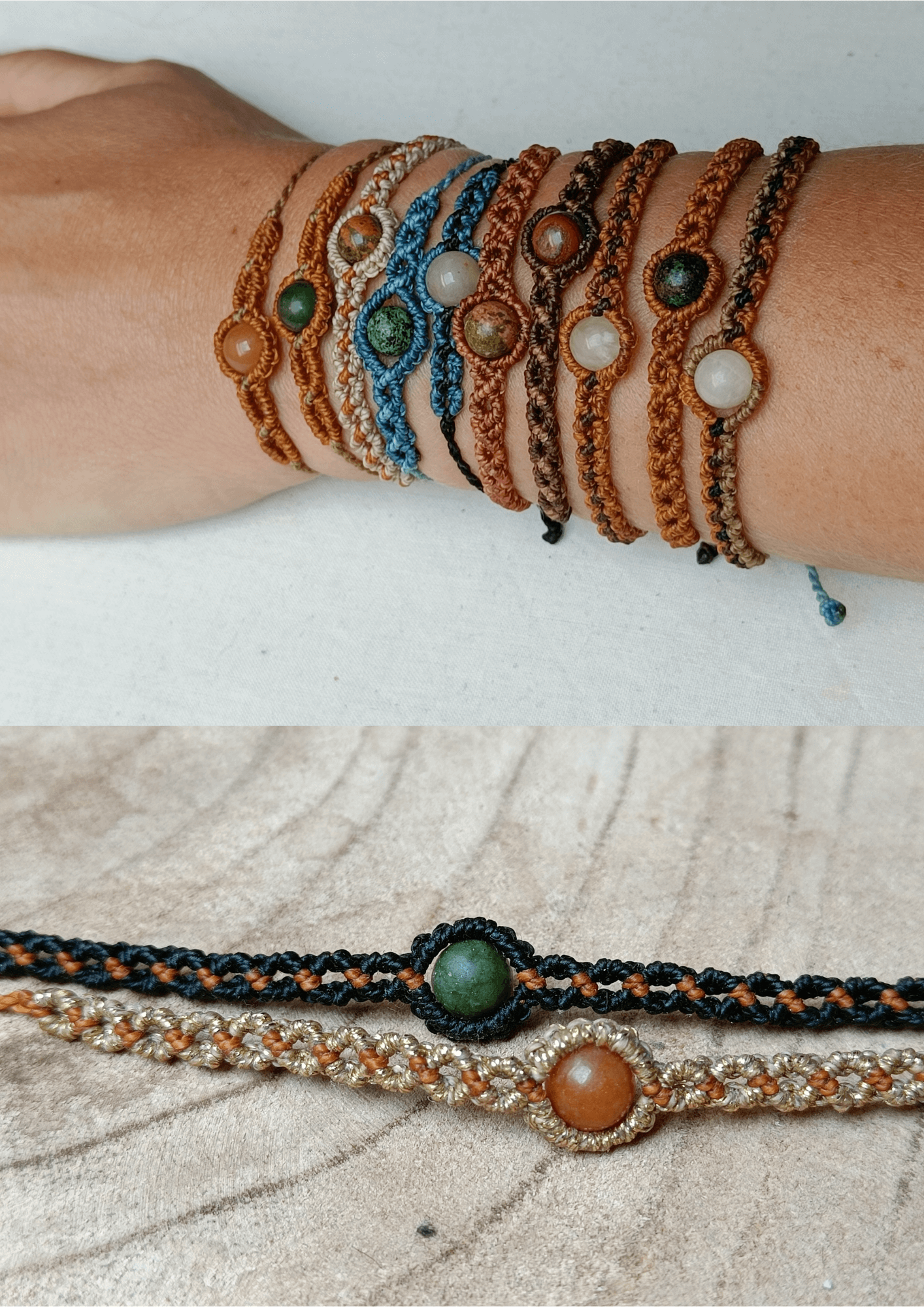 Macrame armband of ring met edelsteen - Foto