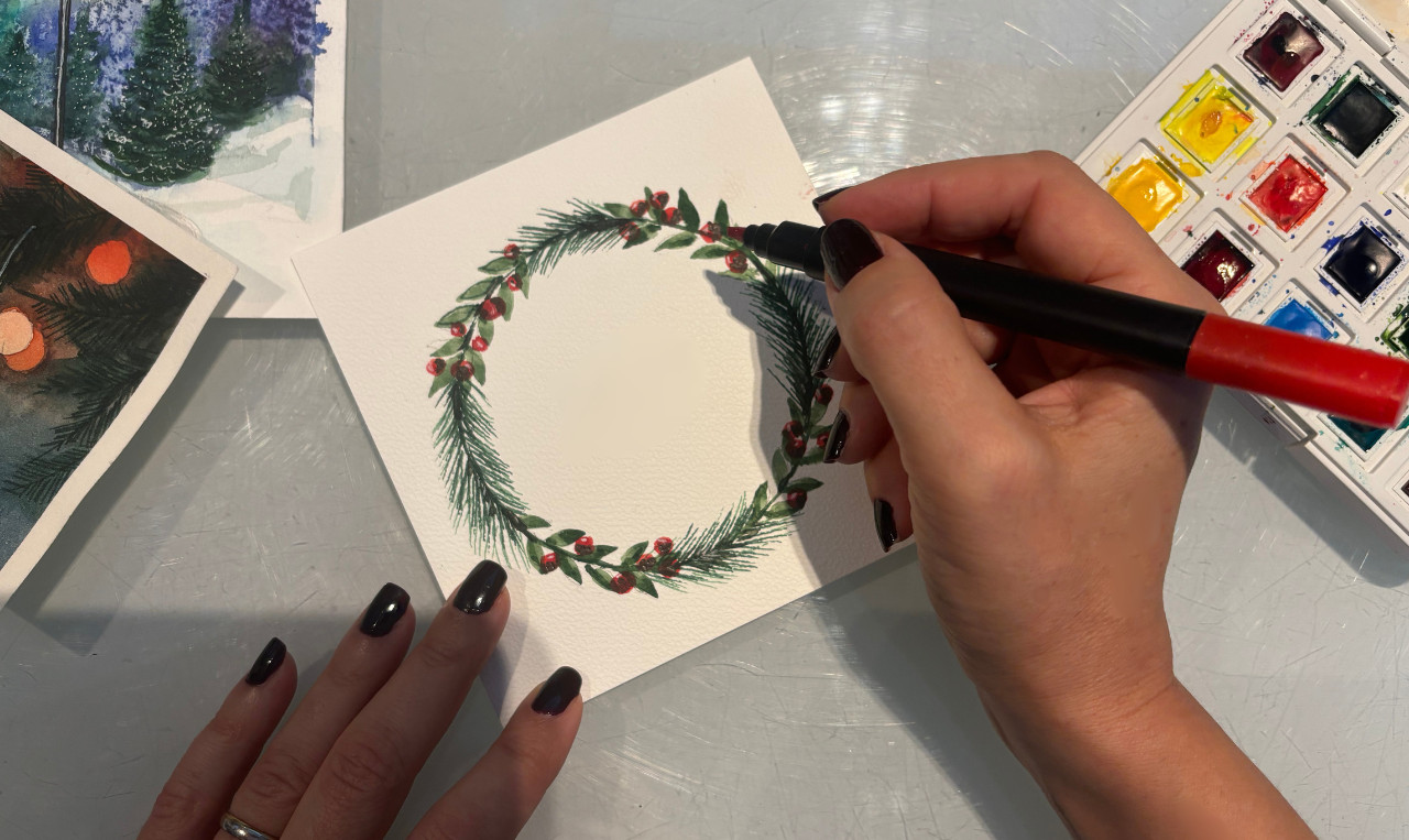 🎄Maak je eigen Kerst- of Nieuwjaarskaartjes met aquarel en aquamarkers🎄 - Foto
