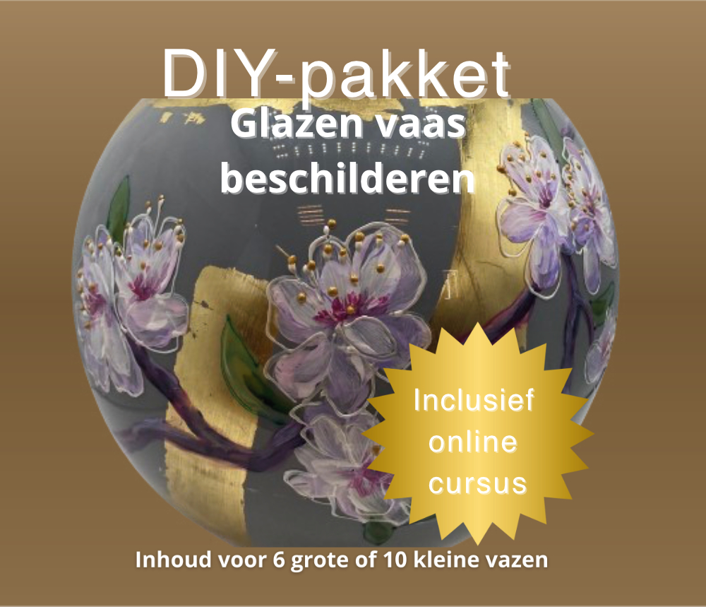 DIY pakket glazen vaas beschilderen voor 6 grote vazen - inclusief online cursus!