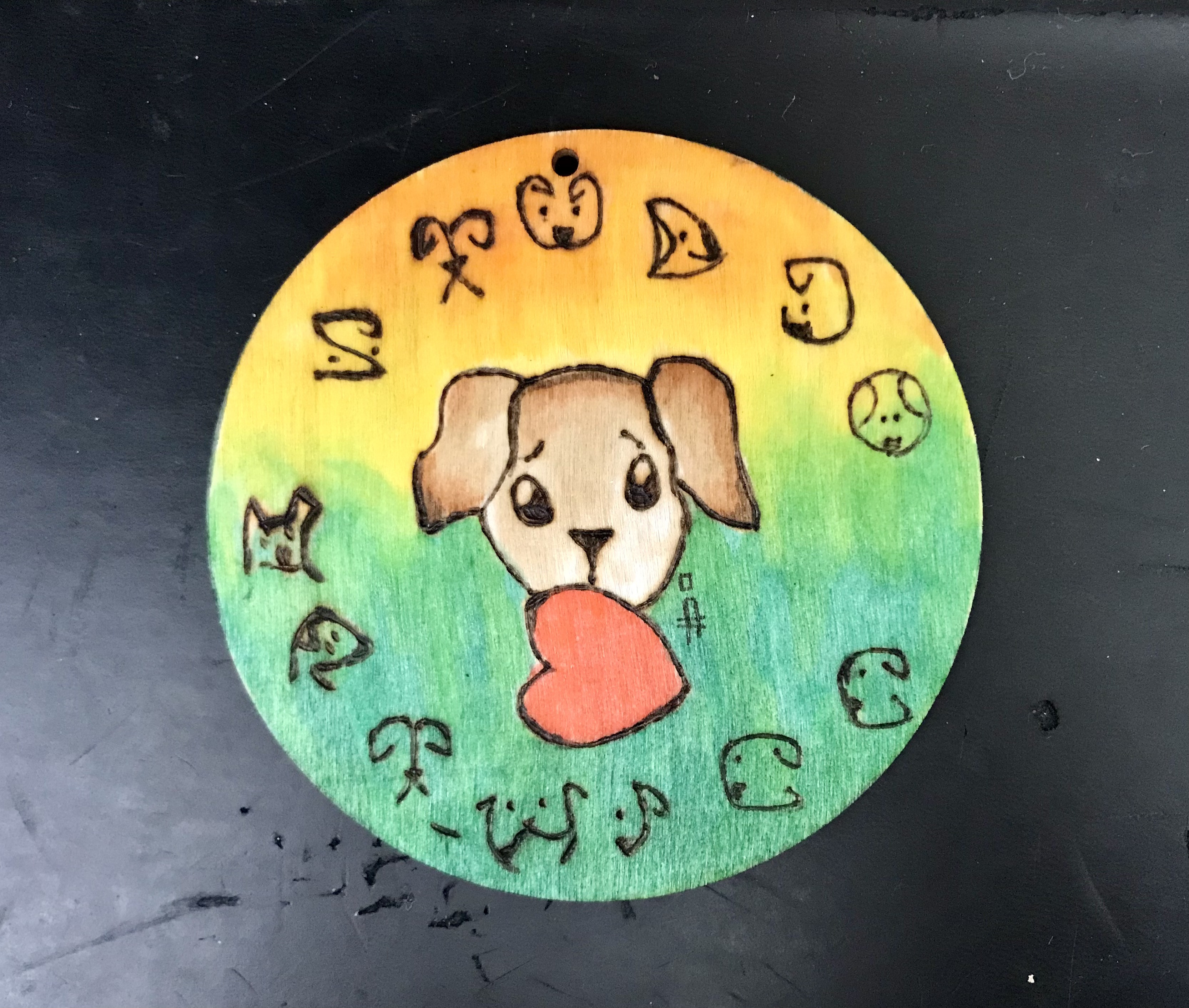 Pyrografie of houtbranden in combinatie met of zonder aquarel - Foto