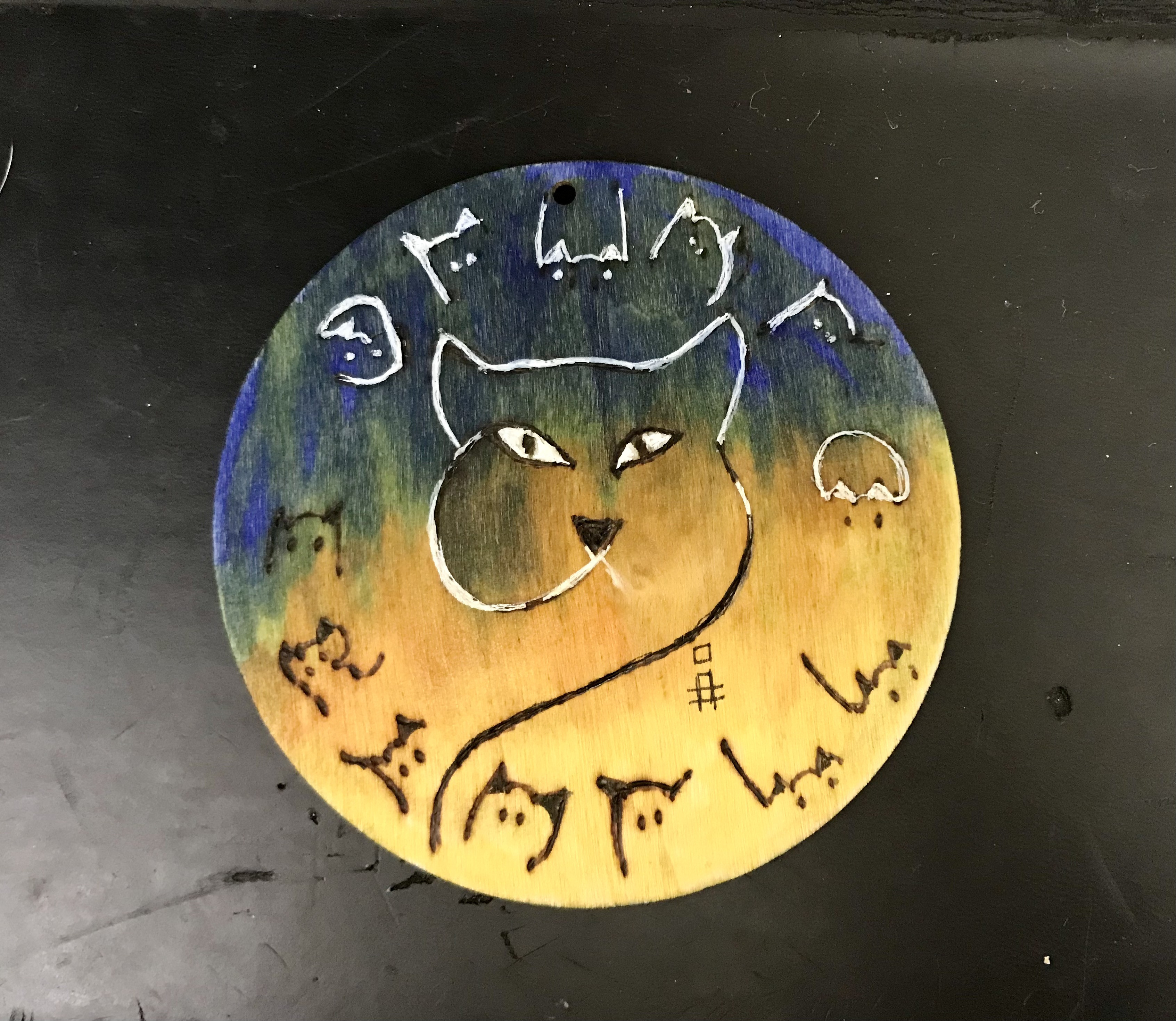 Pyrografie of houtbranden in combinatie met of zonder aquarel - Foto