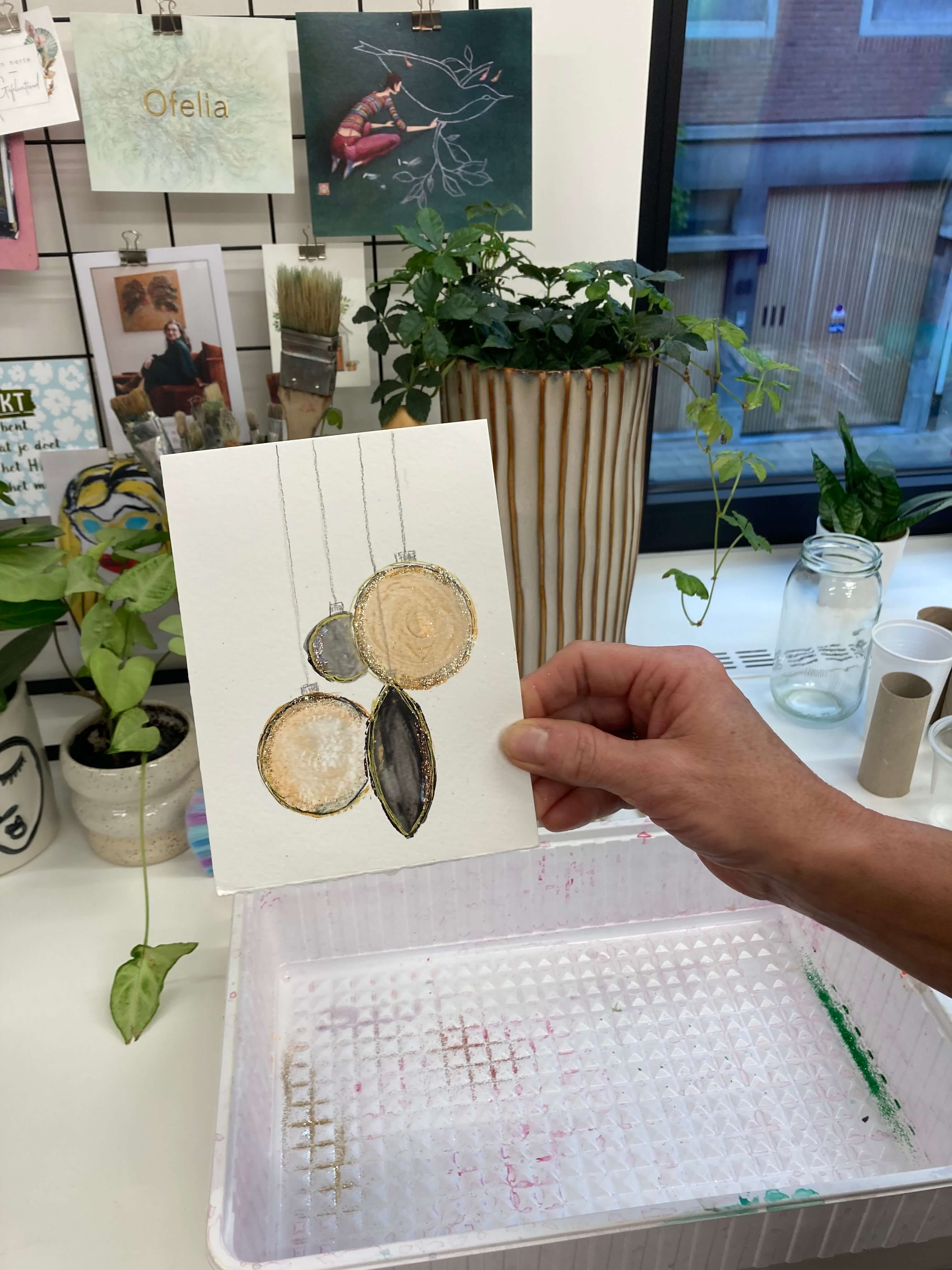 Kerstkaarten maken met aquarelstift - Foto