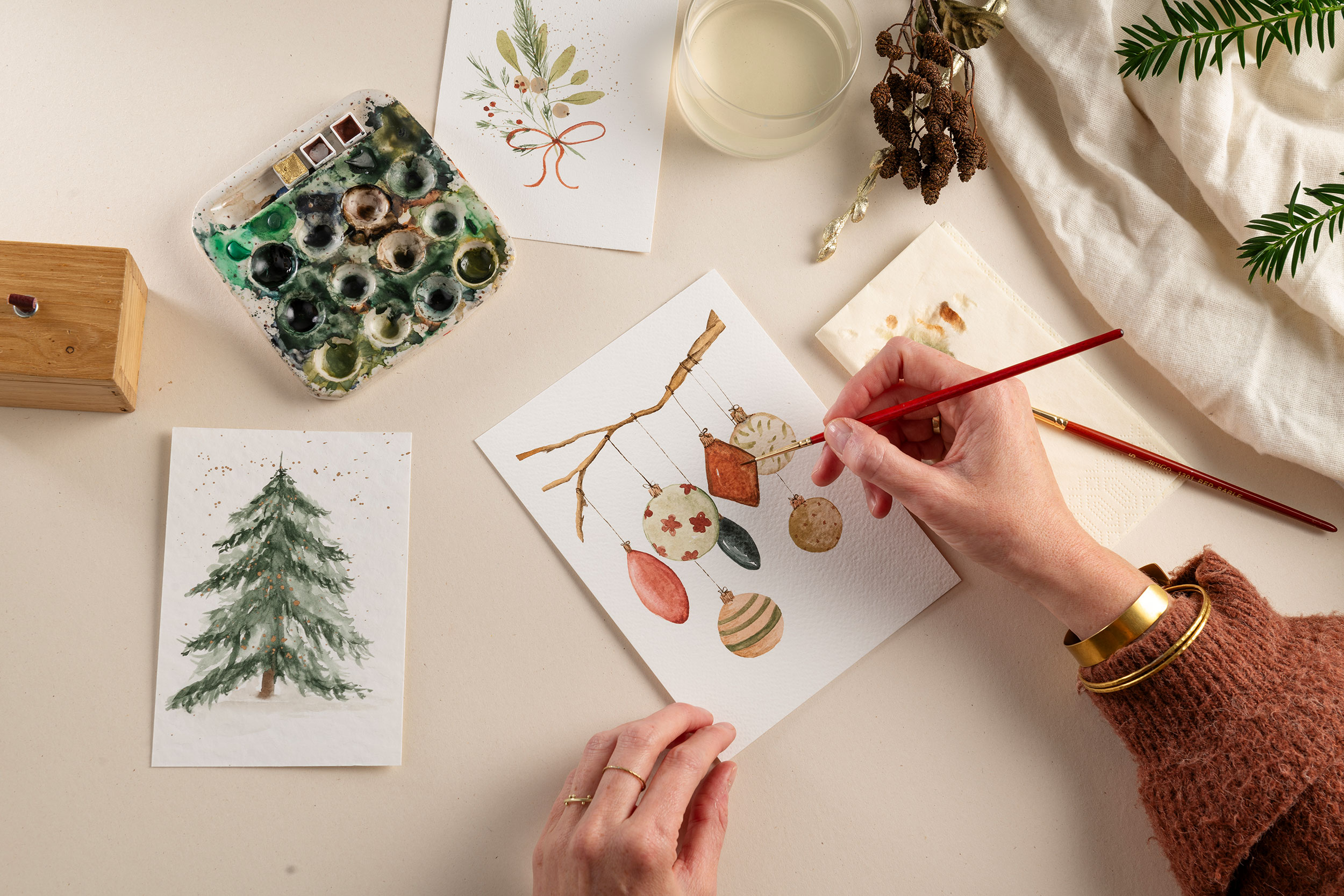 Workshop 'Kerstkaartjes in Aquarel' - Foto