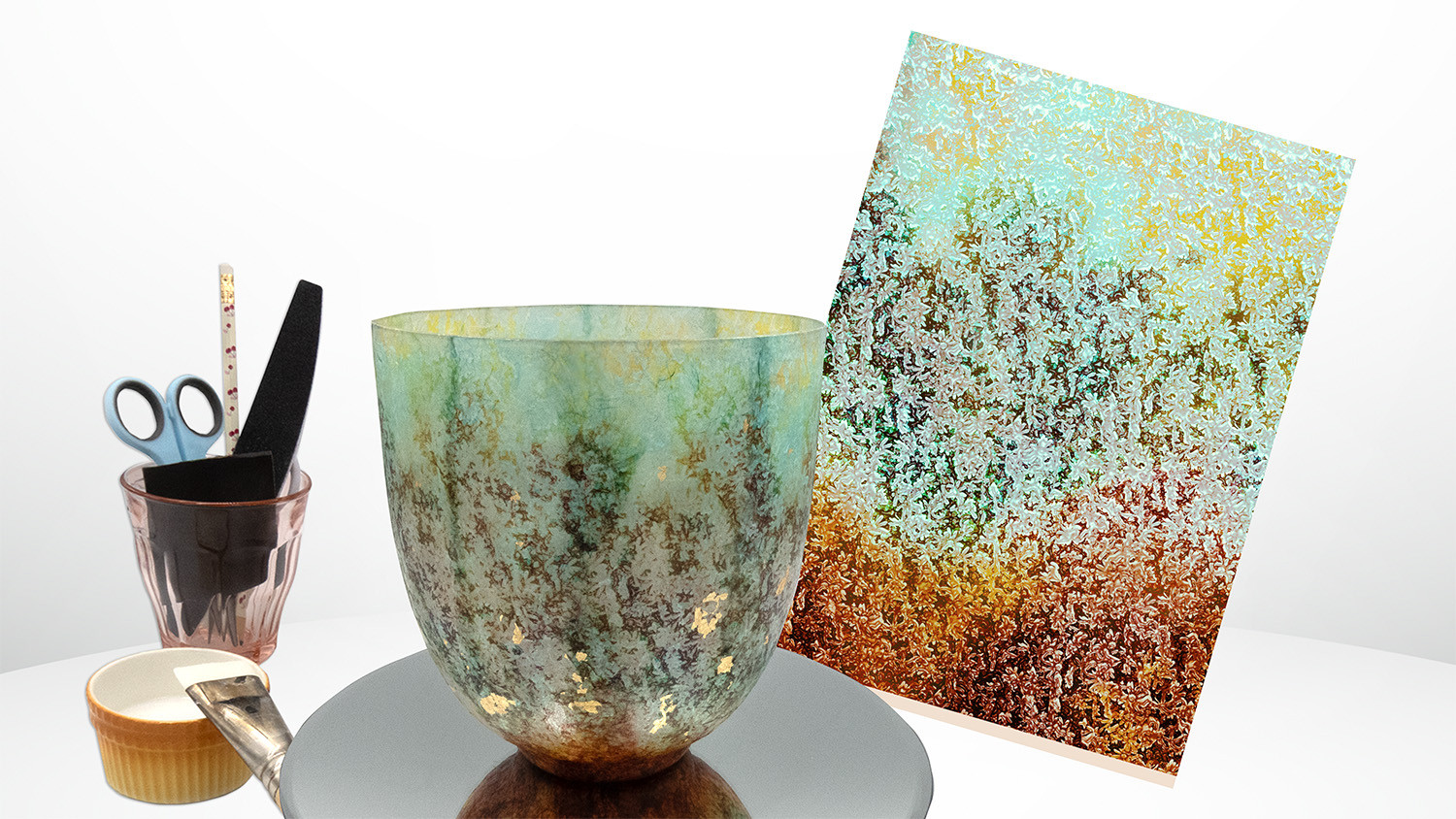 Groepsworkshop rijstpapier op glas - Foto