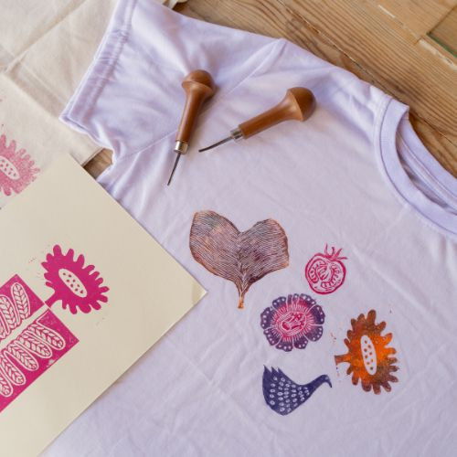 Linoprinten in groep - Foto