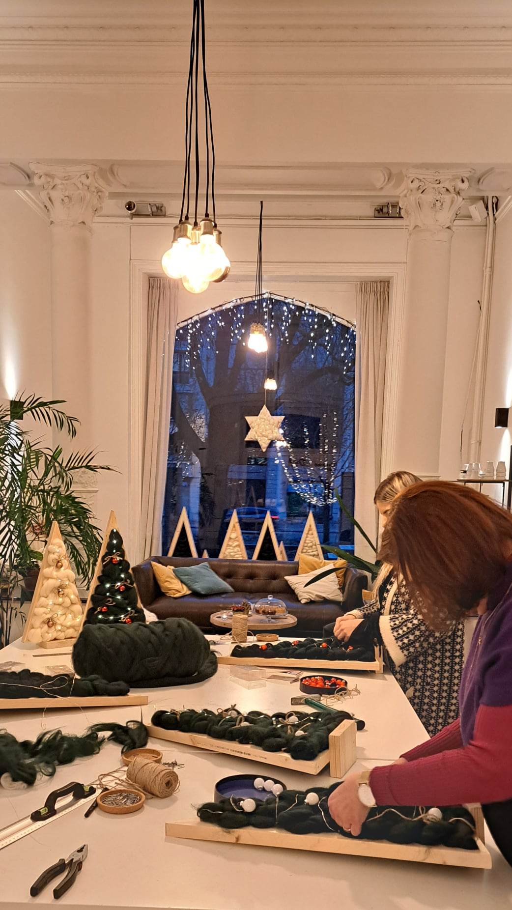 Workshop houten kerstboom met lontwol