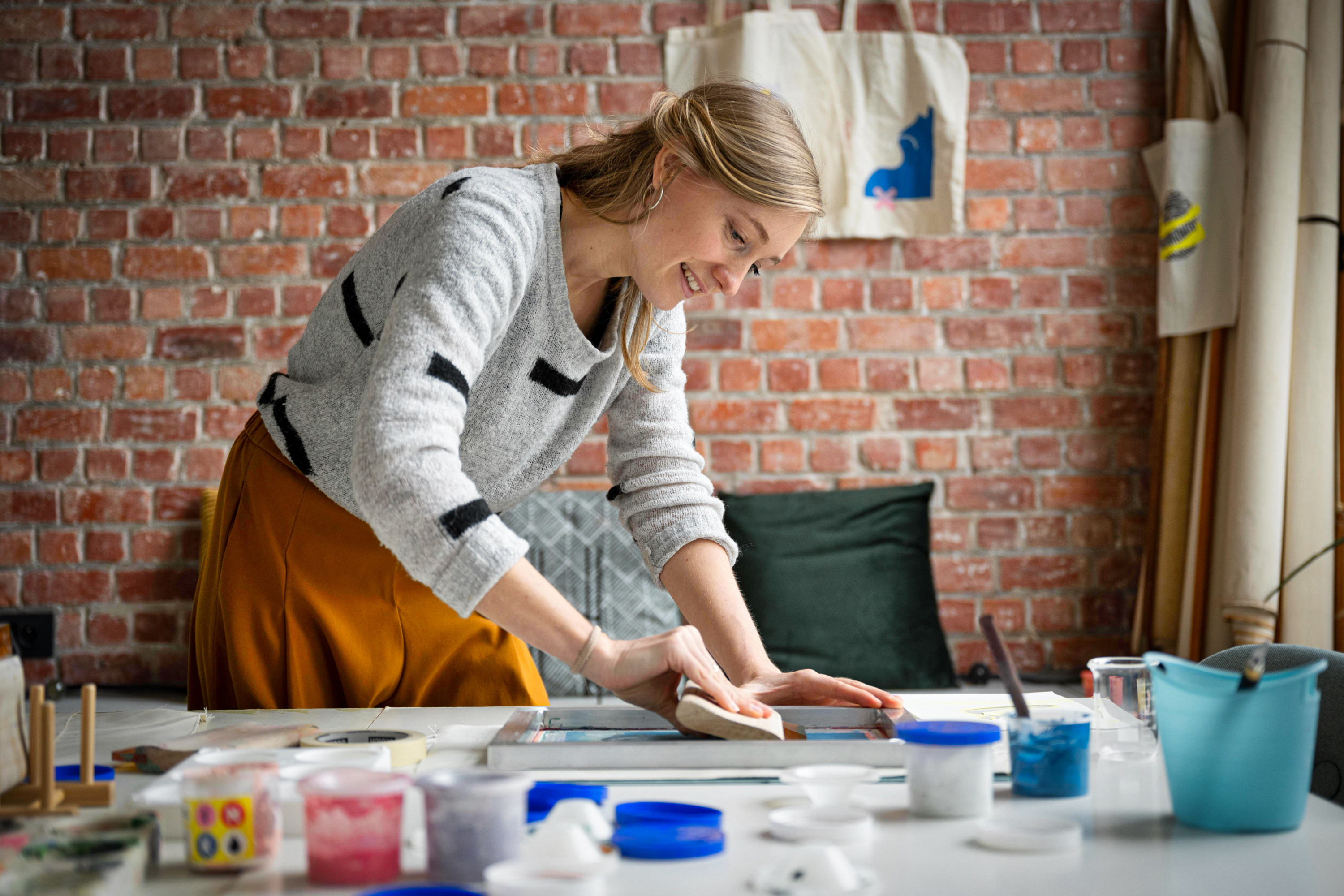 Workshop Zeefdrukken op textiel - tote bags - Foto
