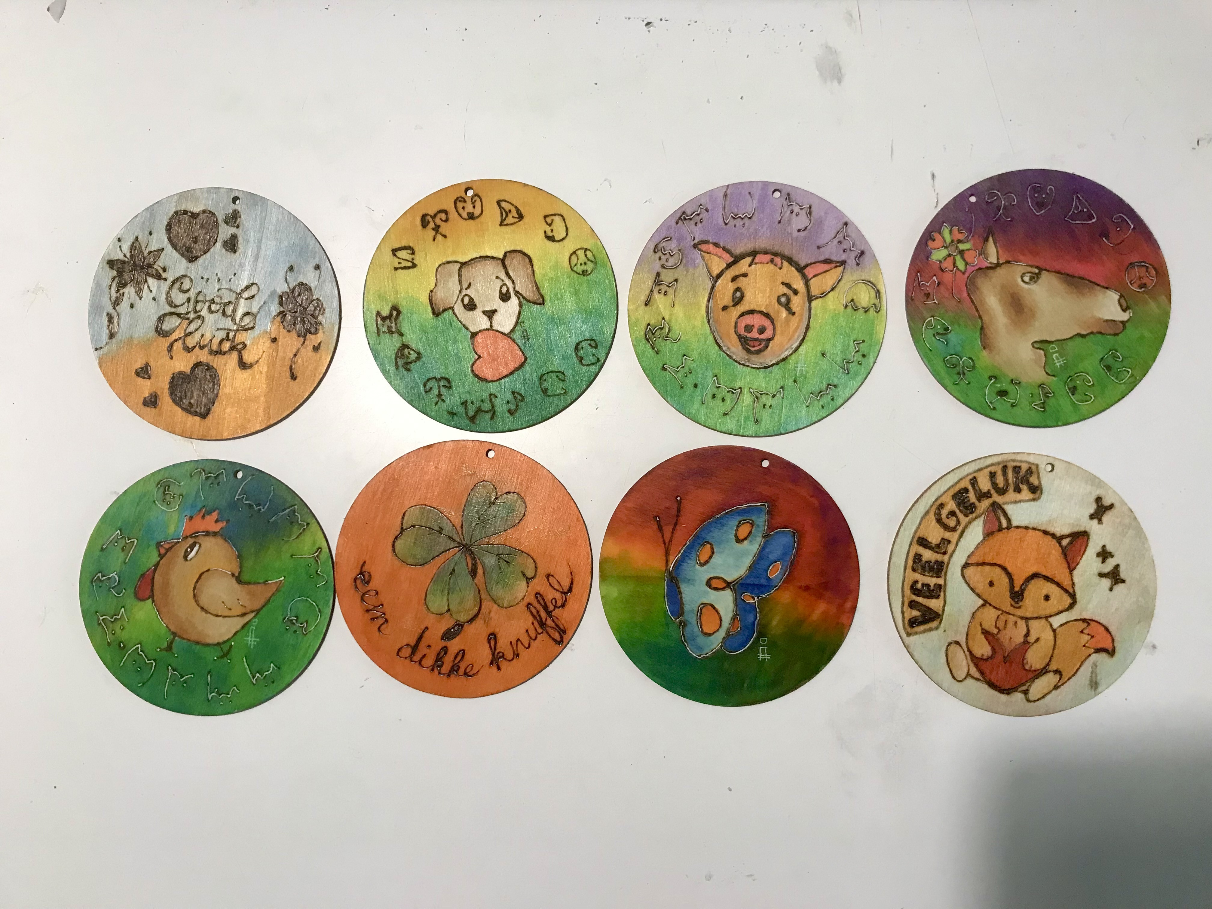 Pyrografie /houtbranden in combinatie met of zonder aquarel - Foto