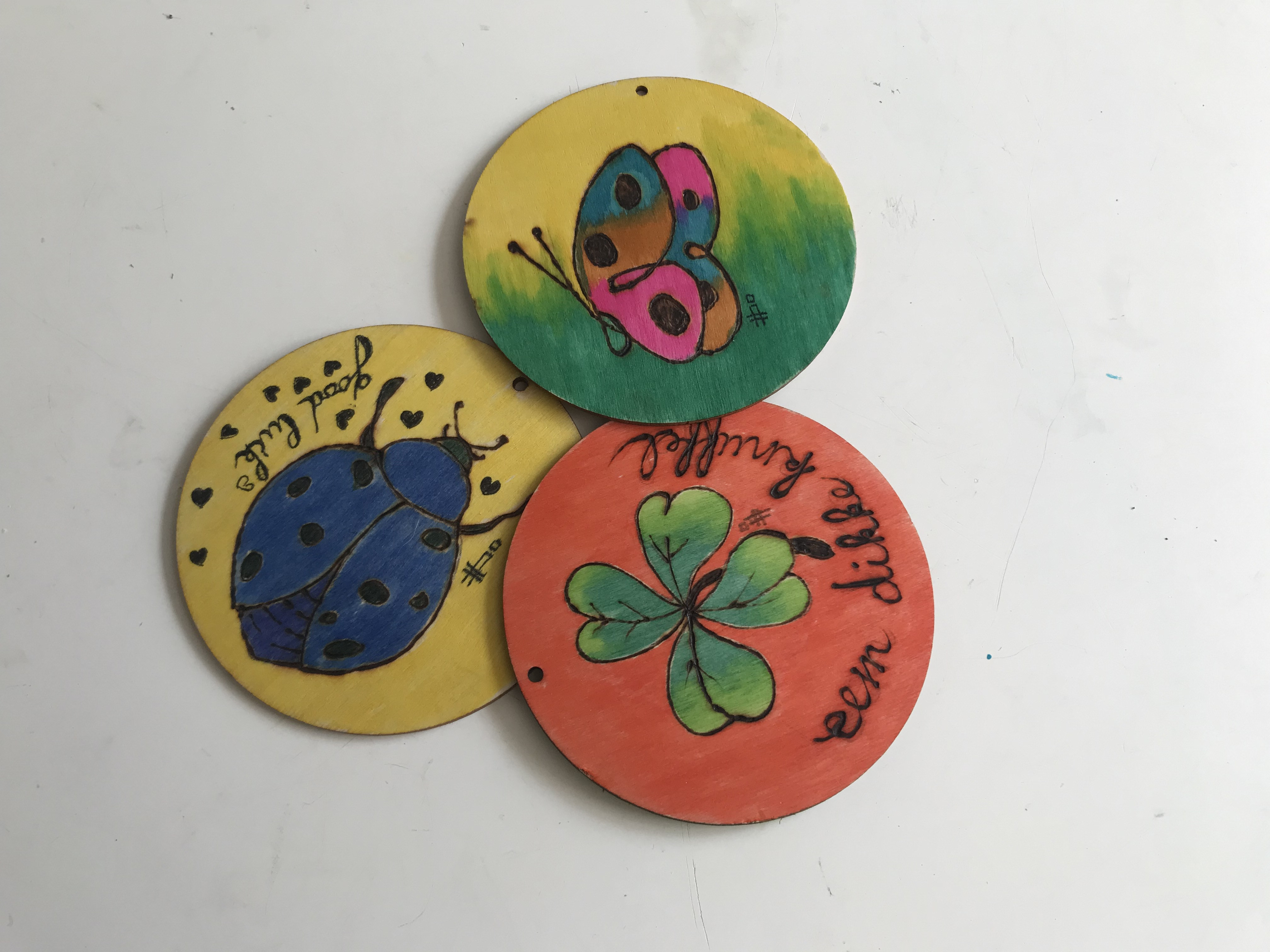 Pyrografie /houtbranden in combinatie met of zonder aquarel - Foto