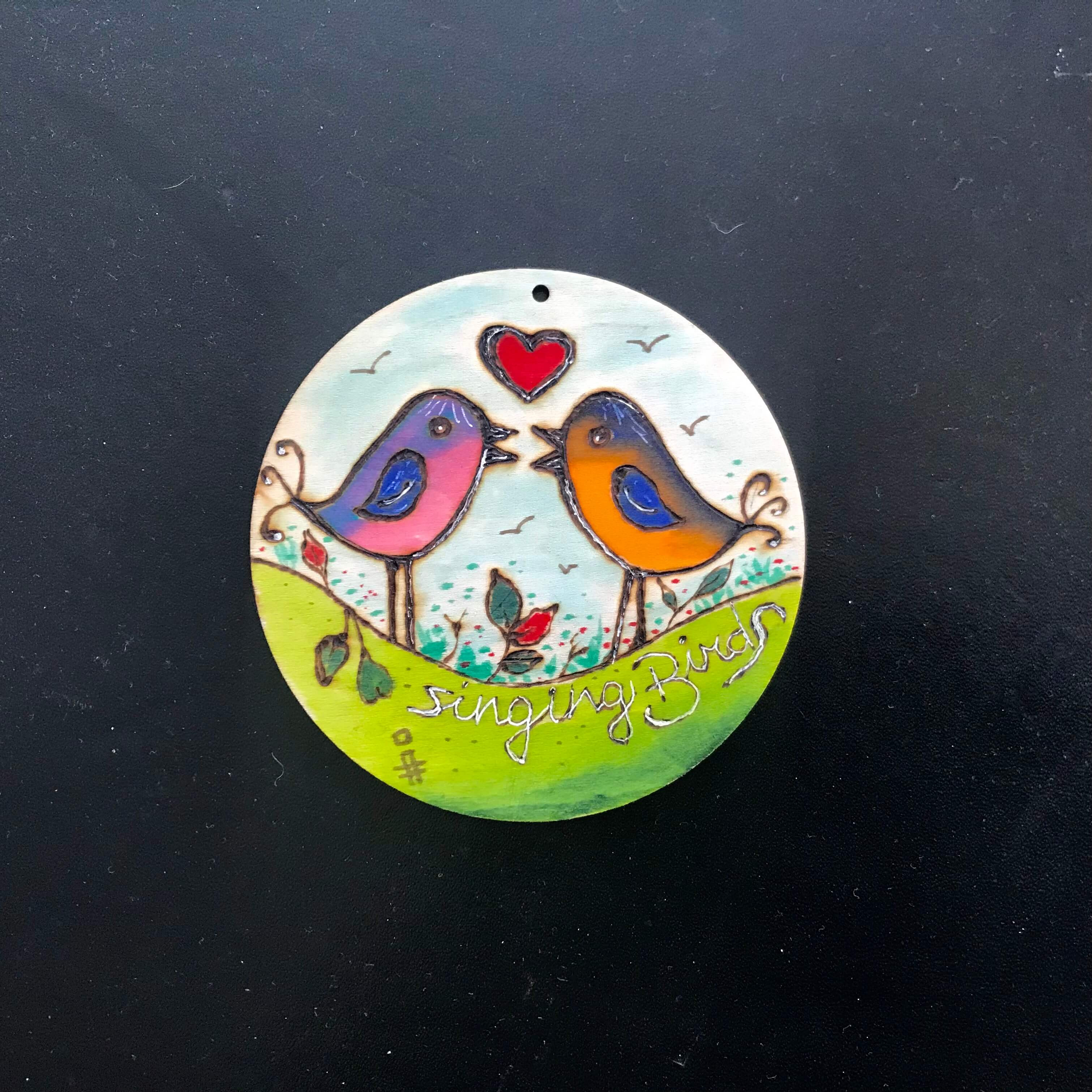 Pyrografie /houtbranden in combinatie met of zonder aquarel - Foto