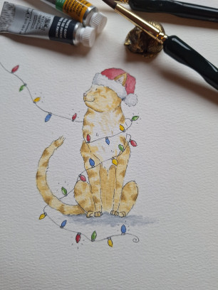 Aquarel Kerstworkshop - Maak jouw kat de hoofdrolspeler in dit verhaal! Tussen de katten!