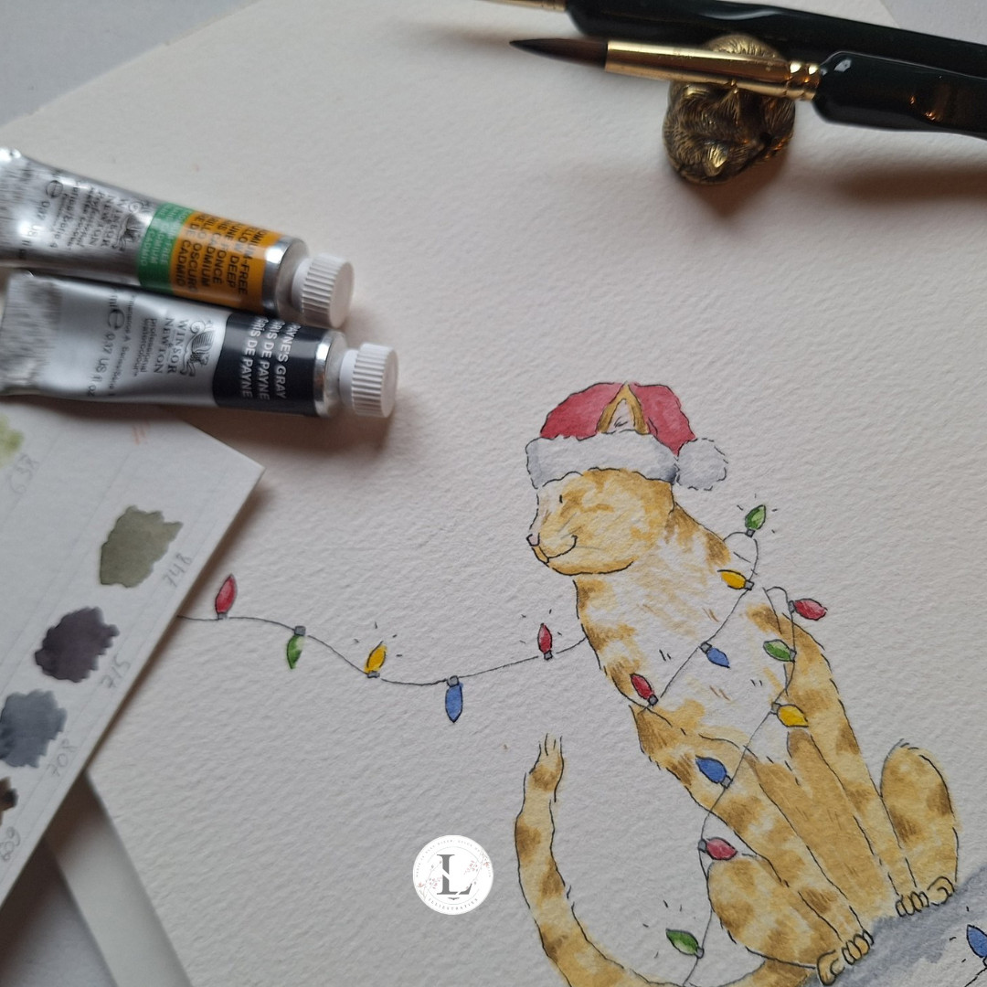 Aquarel Kerstworkshop - Maak jouw kat de hoofdrolspeler in dit verhaal! Tussen de katten! - Foto