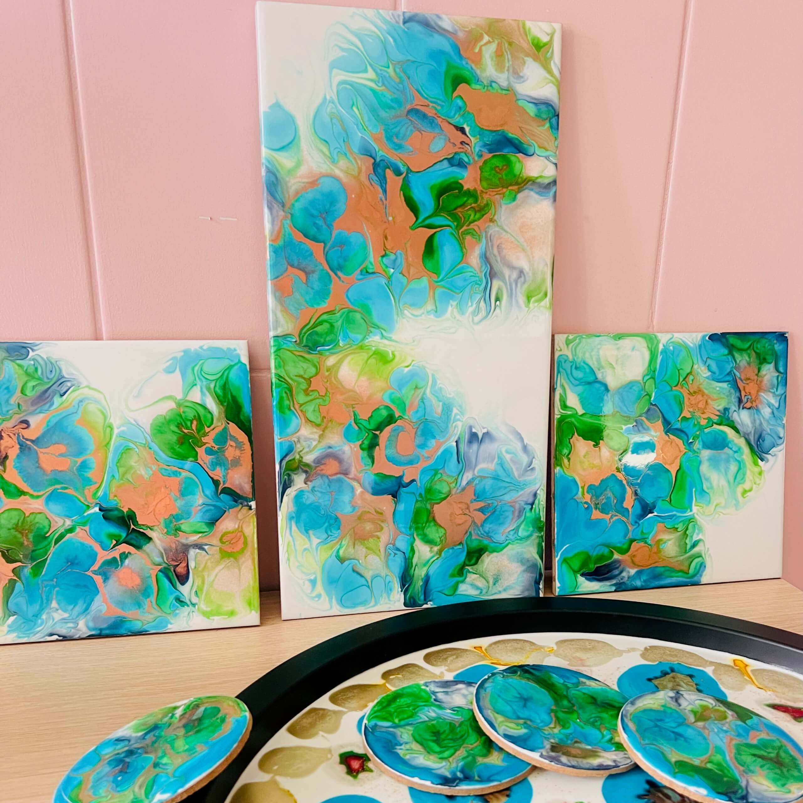 Epoxy/resin art: alcoholinkt op canvas - Foto