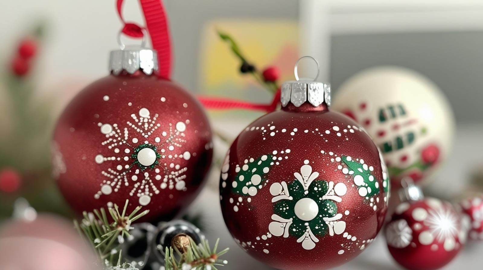 Kerstballen Stippen in Hilversum, Dotpainting. - Foto