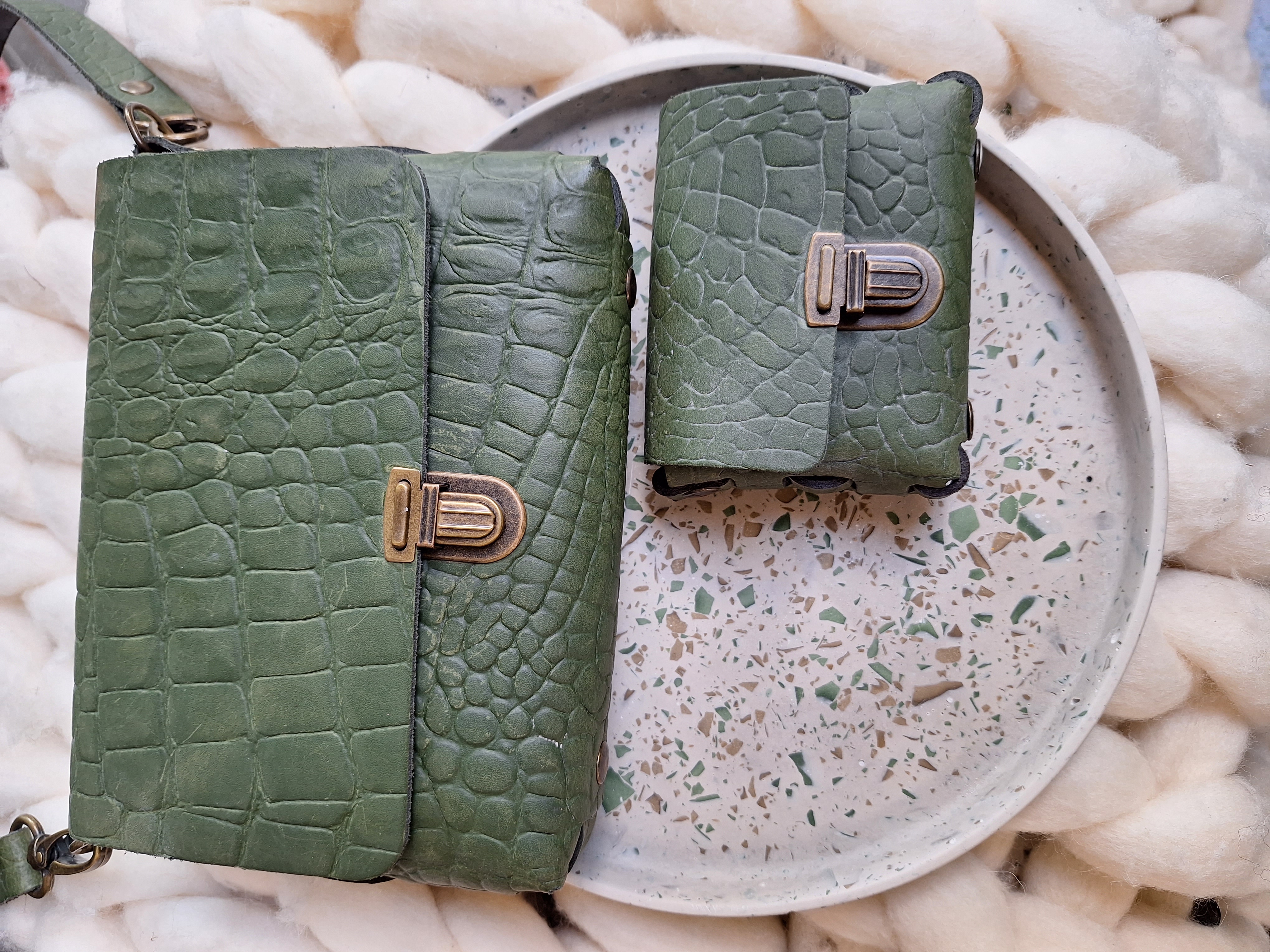 Workshop lederen handtas met portemonnee