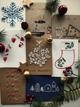 Borduur je eigen Kerst -of Nieuwjaarkaartjes: warm & handgemaakt 🎄