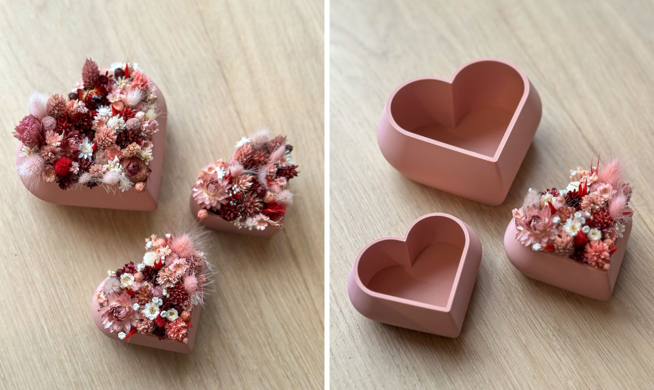 DIY-Pakket;3 hartjes potjes met droogbloemen - Foto