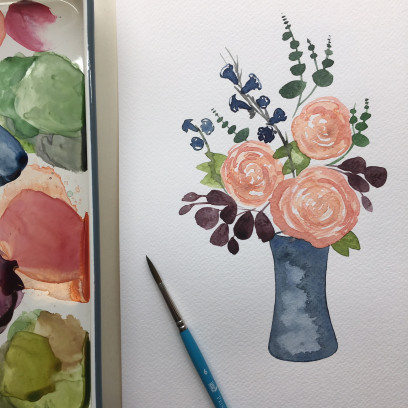 Bloemen met aquarel