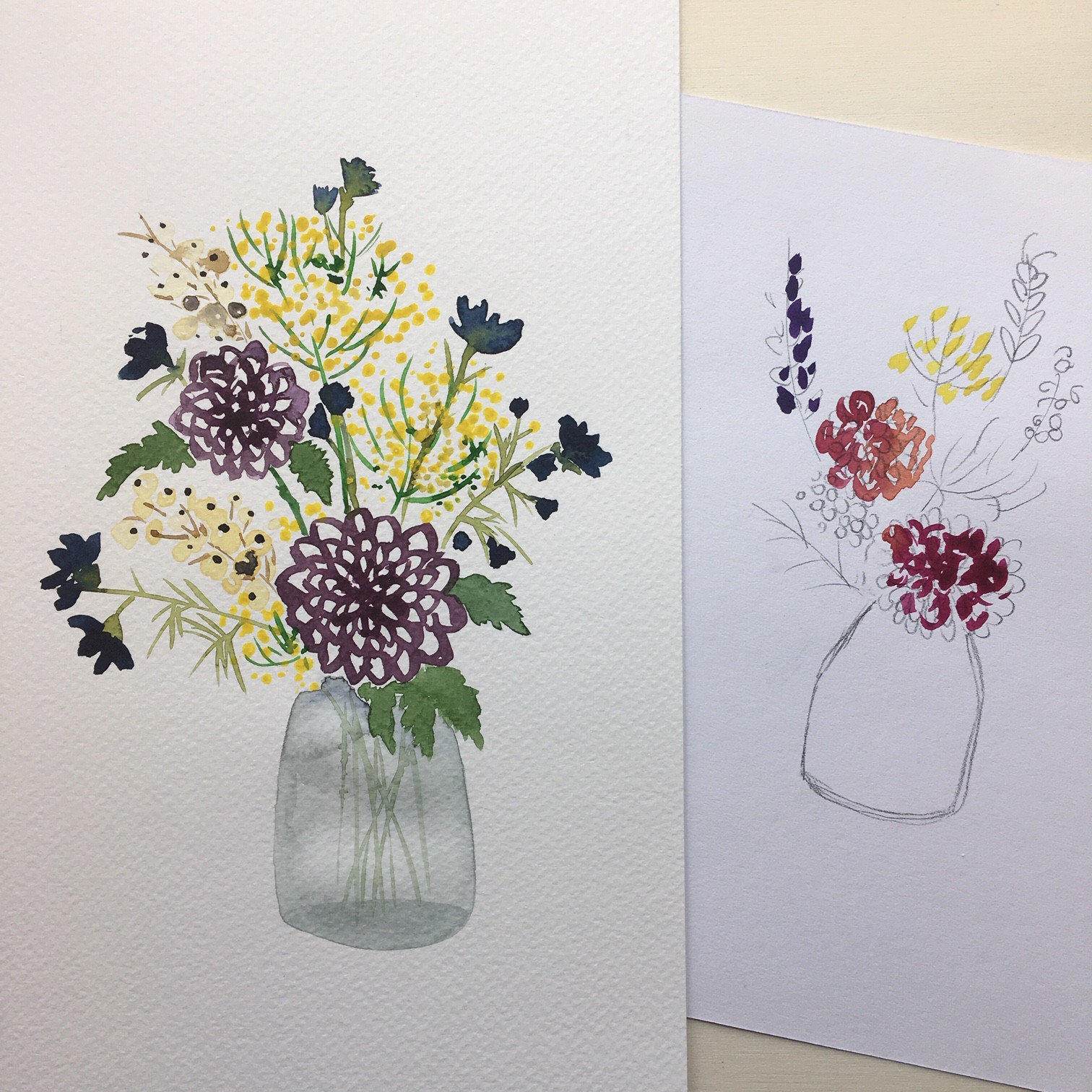 Bloemen met aquarel - Foto
