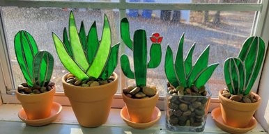 Glas in lood - cactus of blad (6u) - Foto