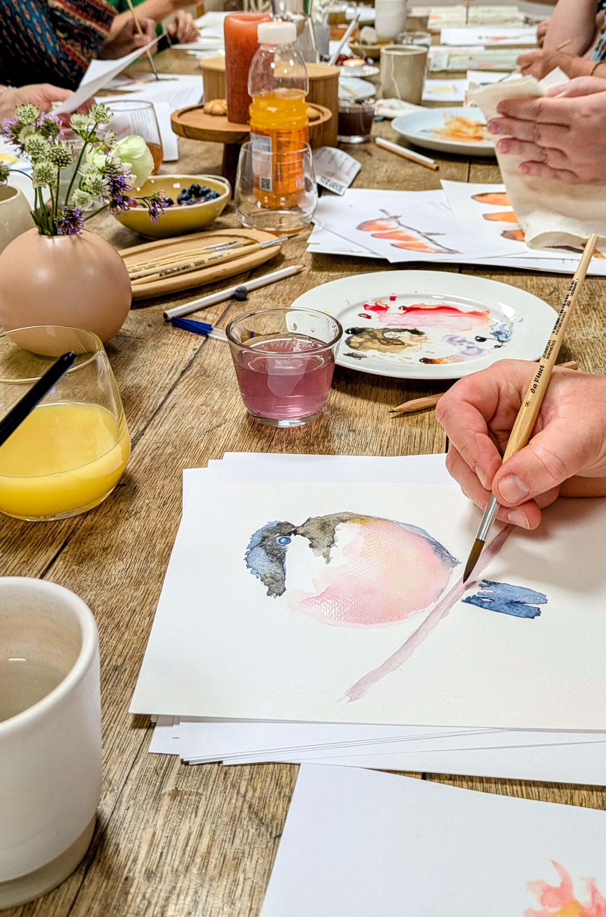 Workshop aquarel 'Vrolijke vogels' schilderen - Foto