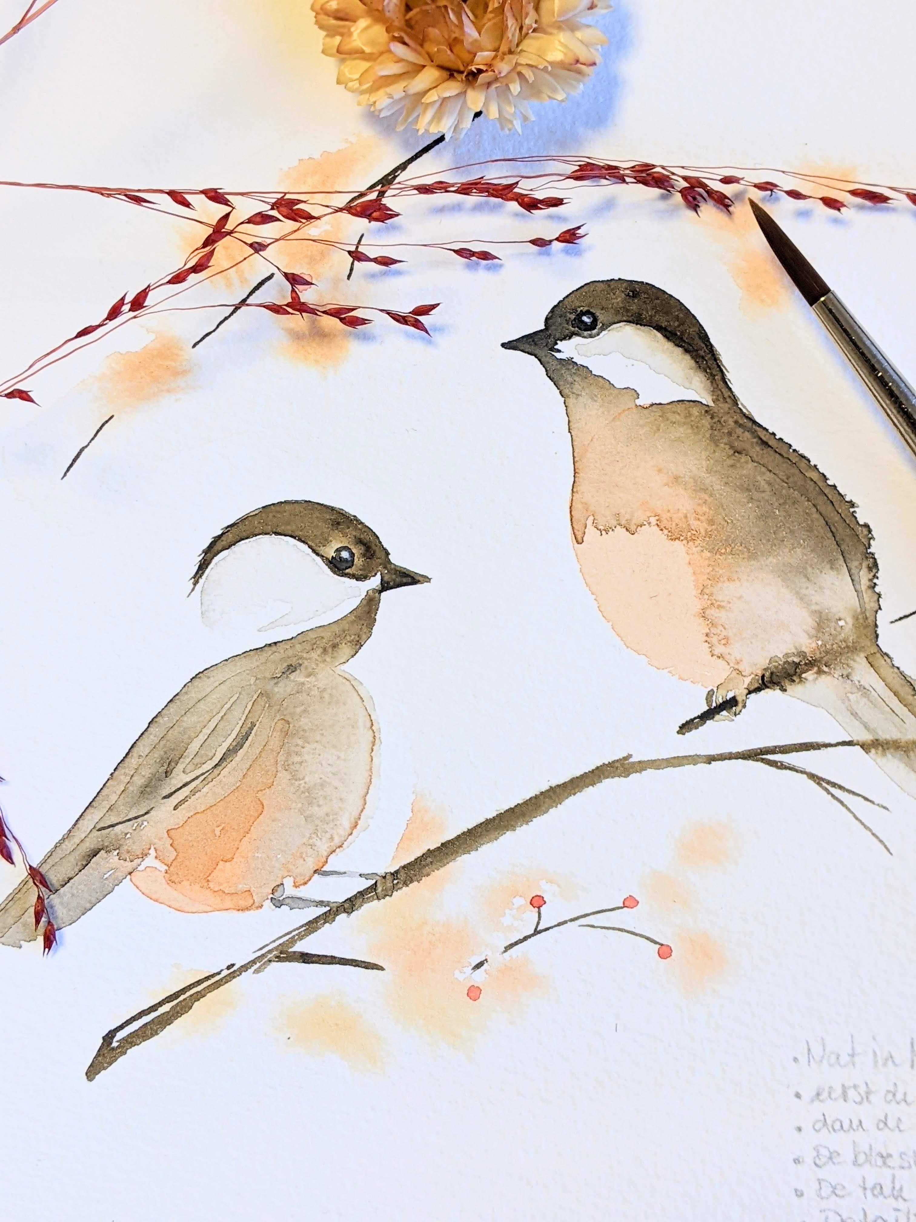 Workshop aquarel 'Vrolijke vogels' schilderen - Foto