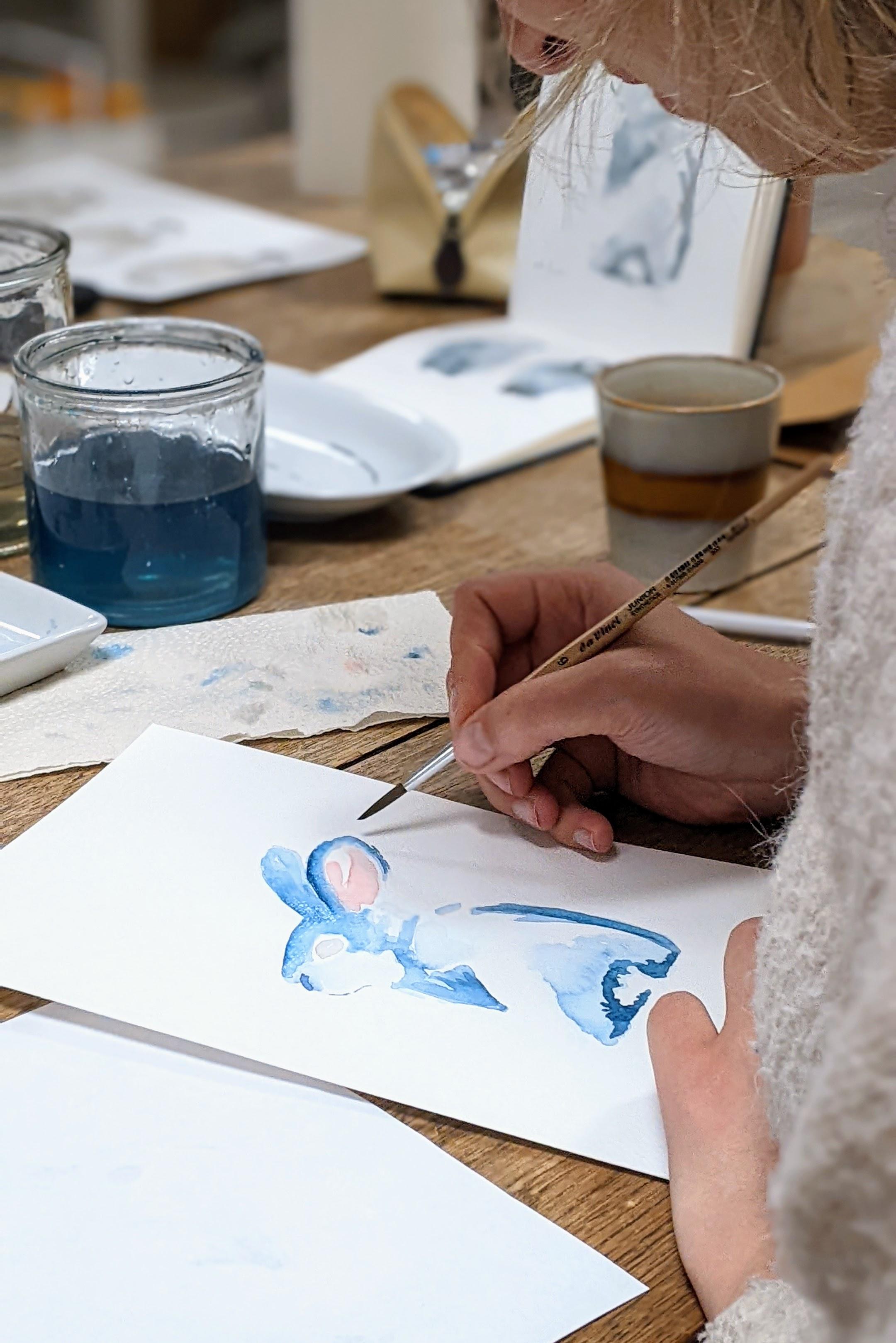 Dag Workshop 'Konijntjes in zacht aquarel' Aquarel schilderen. - Foto